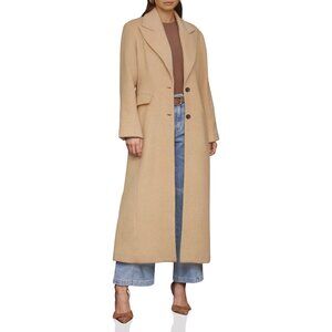 New Avec Les Filles Strong Shoulder Hourglass Maxi Coat Camel XS